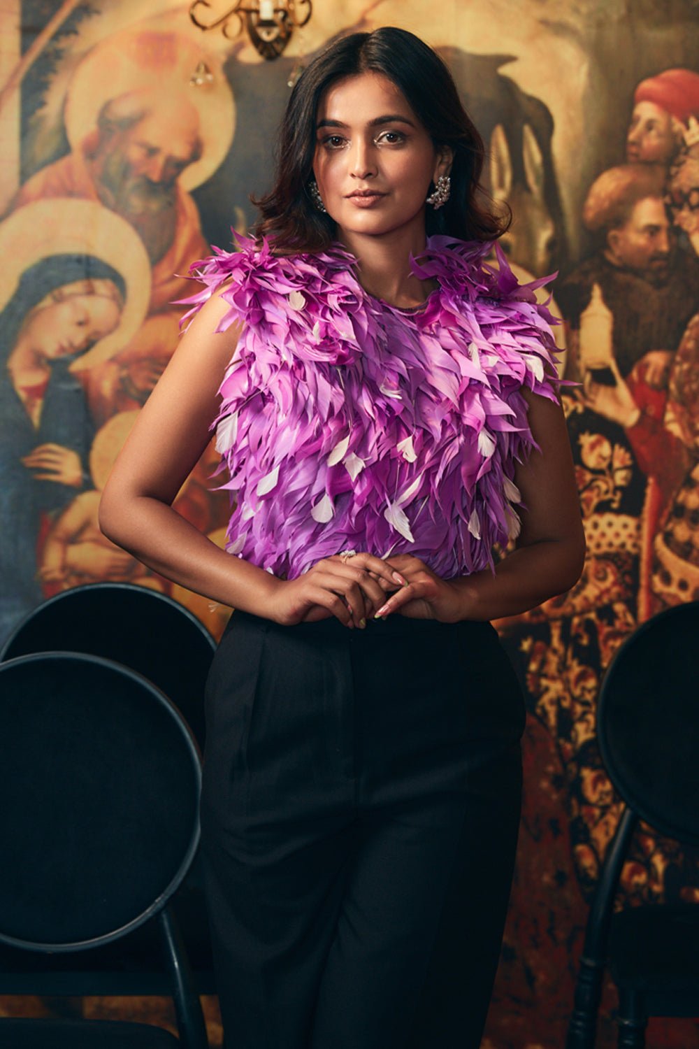 Flamingo Pink Feather Top - Zabella