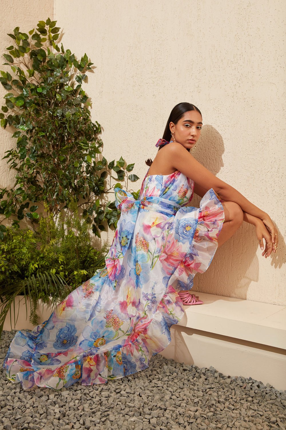 Fleur Print Organza High Low Dress - Zabella
