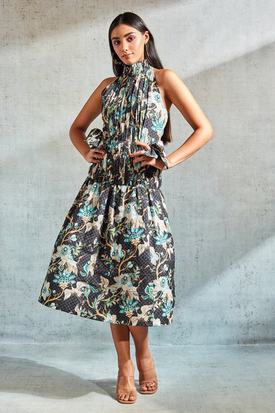 Floral Print Bow Midi Dress - Shopzabella