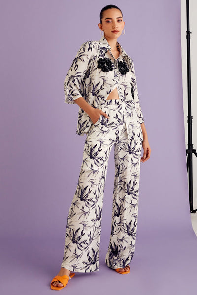 Floret Printed Embellished Shirt & Pants Set - Zabella