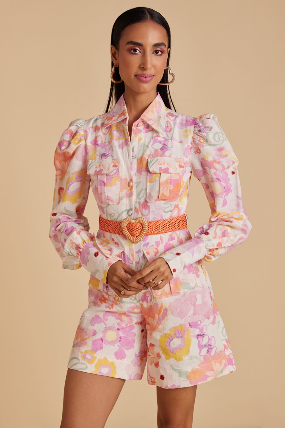 Florid Print Linen Playsuit - Zabella