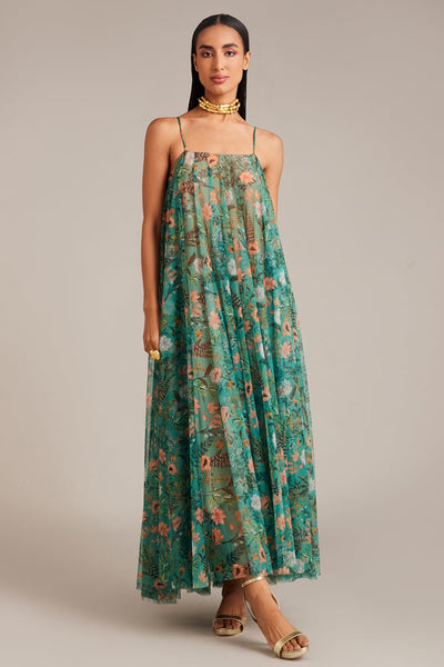 Forest Print Tulle Maxi Dress - Zabella
