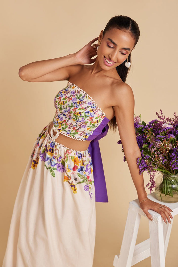 Garden Print Cut Out Maxi Dress - Zabella