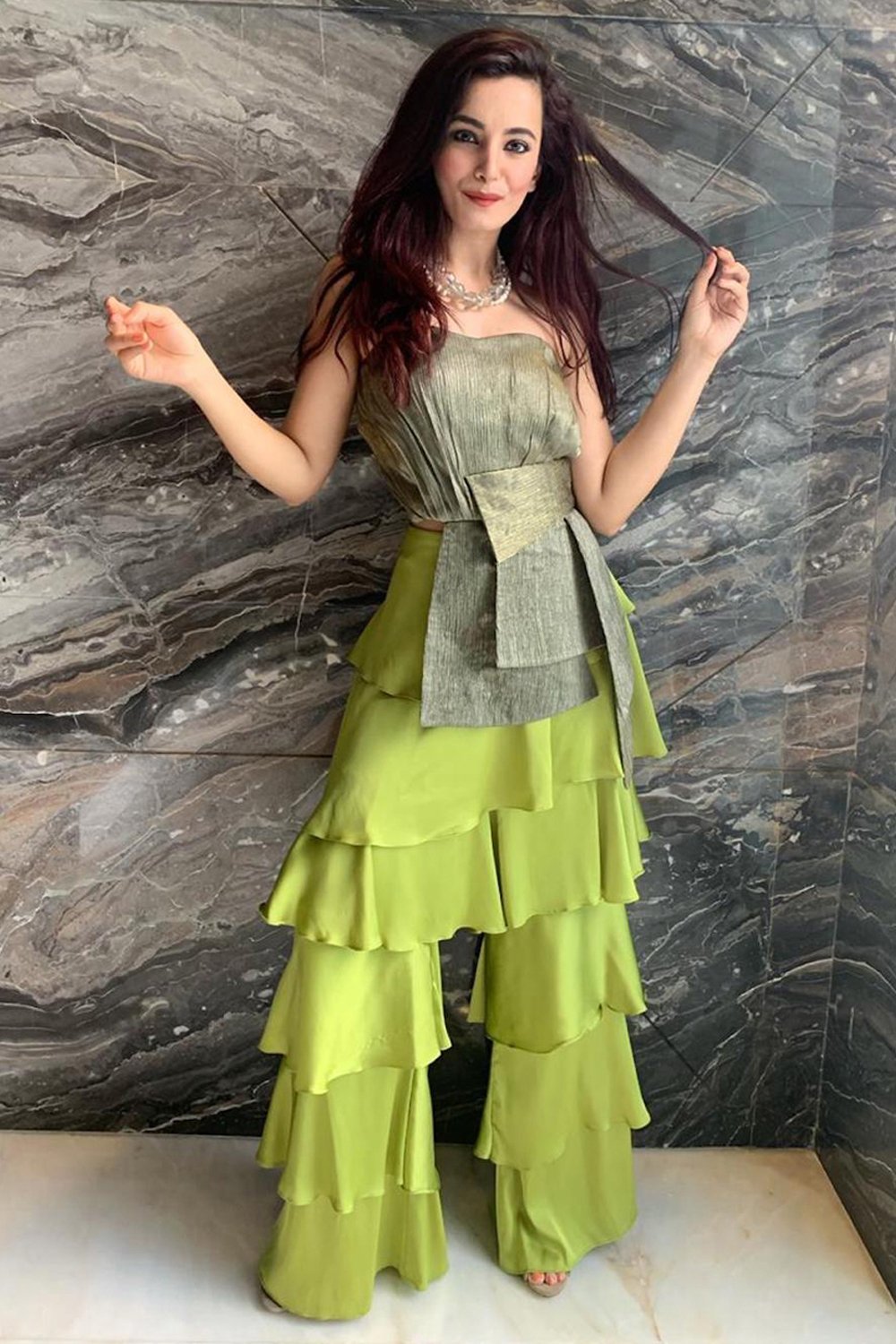Green High Waisted Layered Pants - Shopzabella