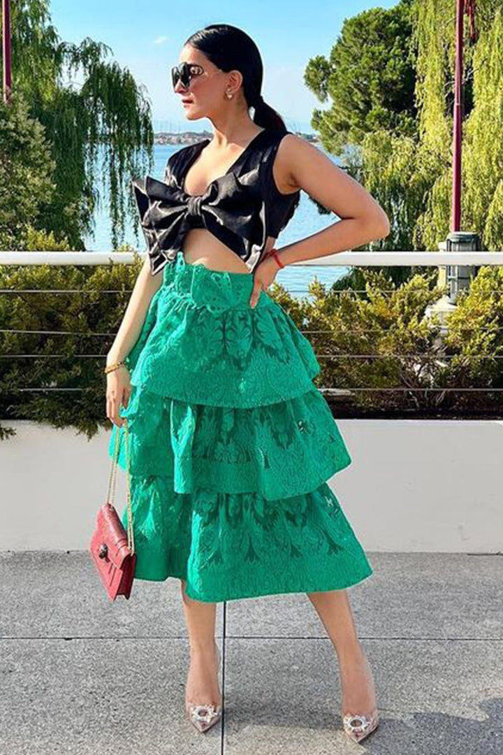 Green Textured Layered Skirt - Zabella