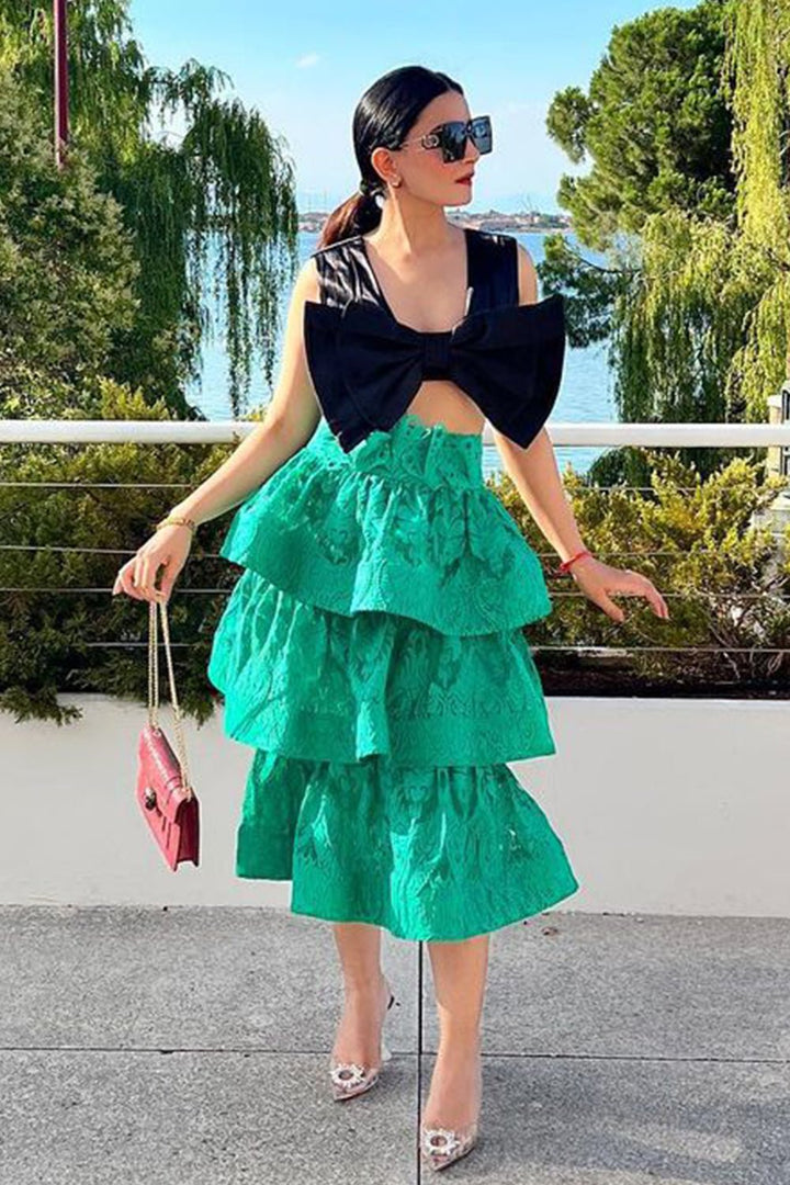 Green Textured Layered Skirt - Zabella