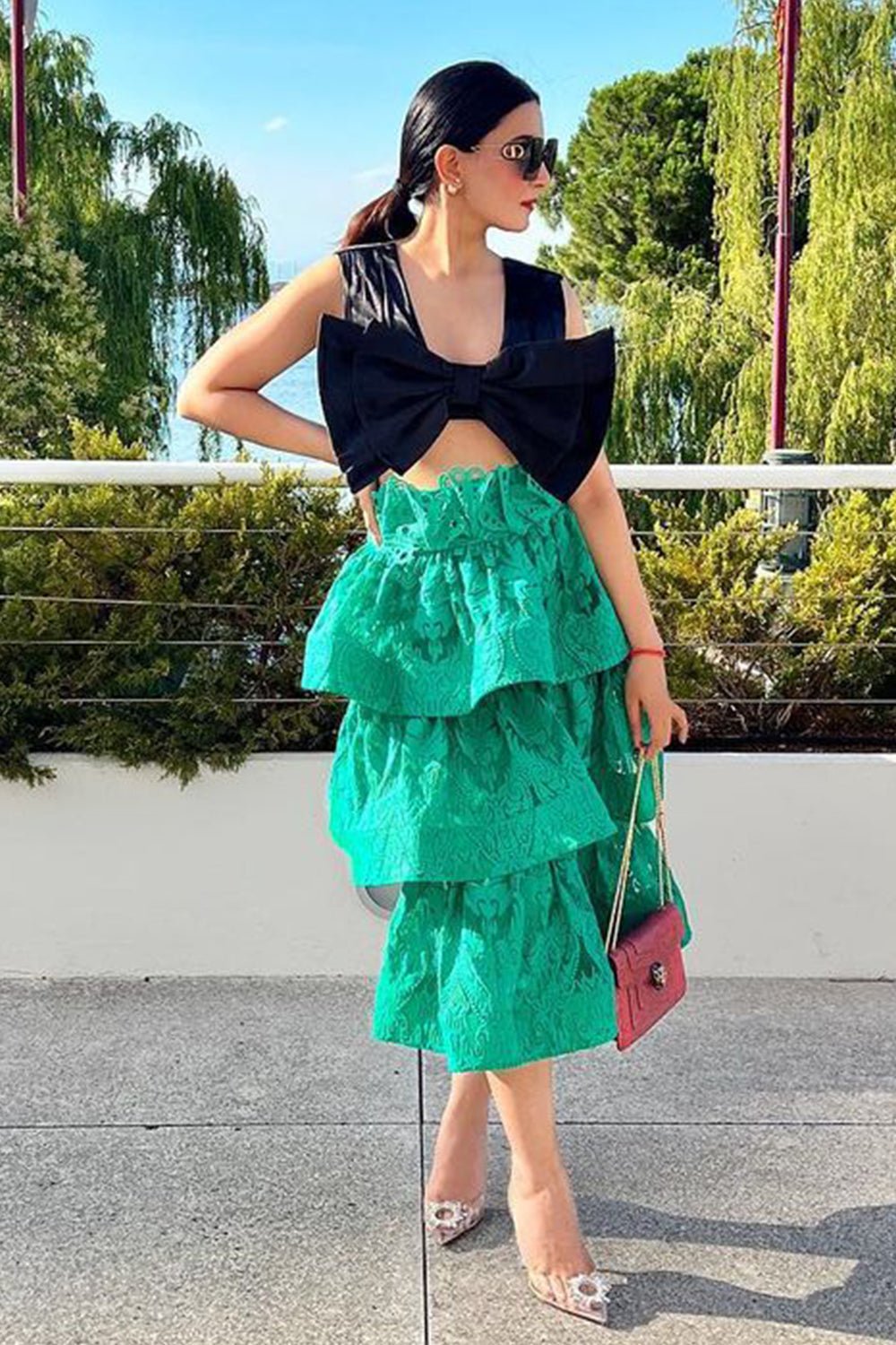 Green Textured Layered Skirt - Zabella