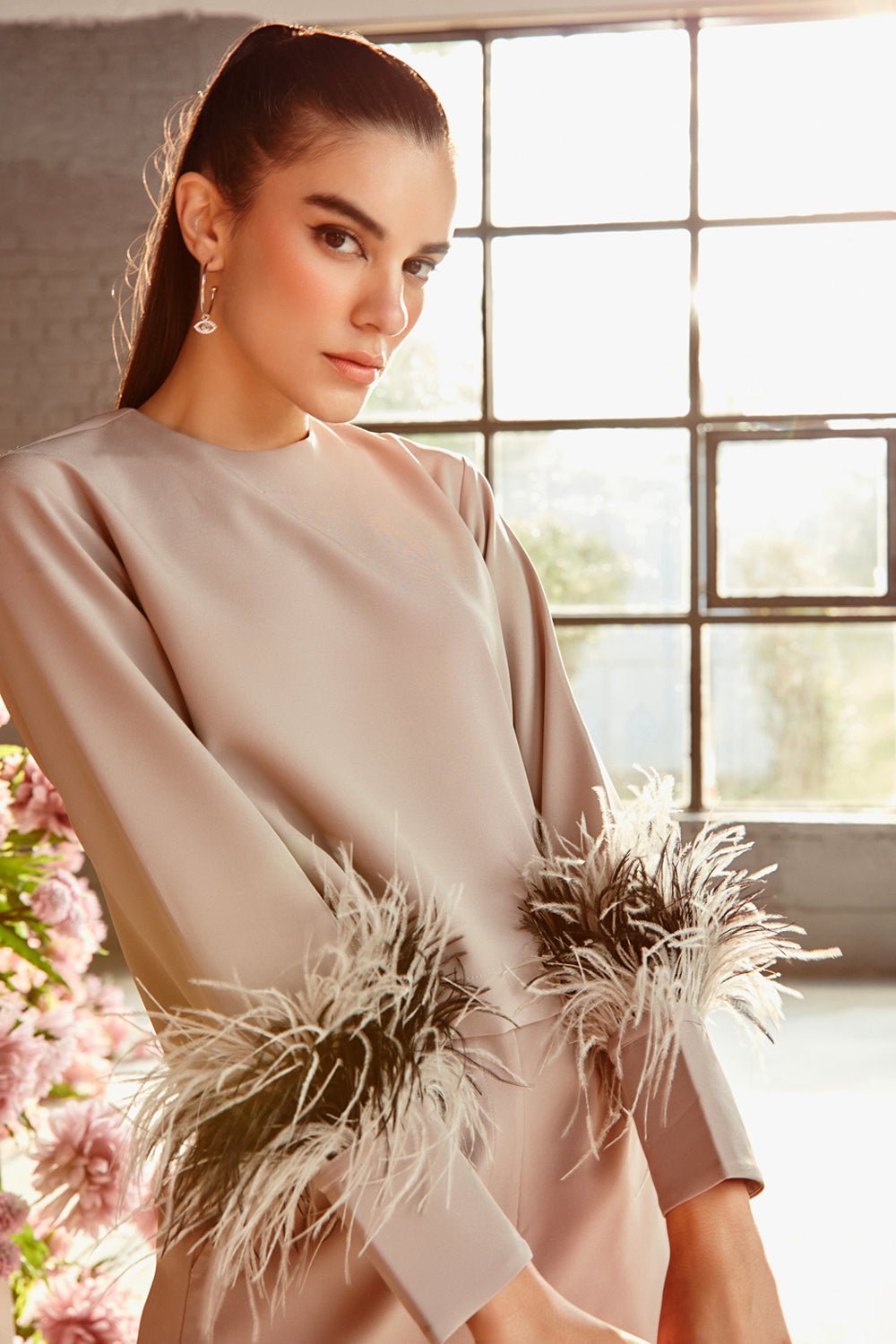 Grey And Black Feather Co-ord Set - Zabella