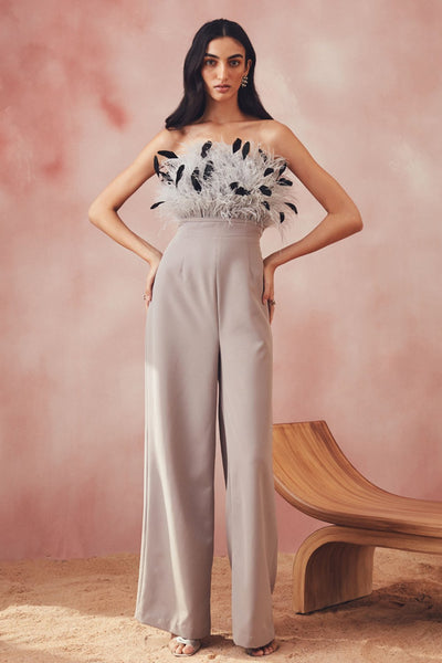 Grey Feather Jumpsuit - Zabella