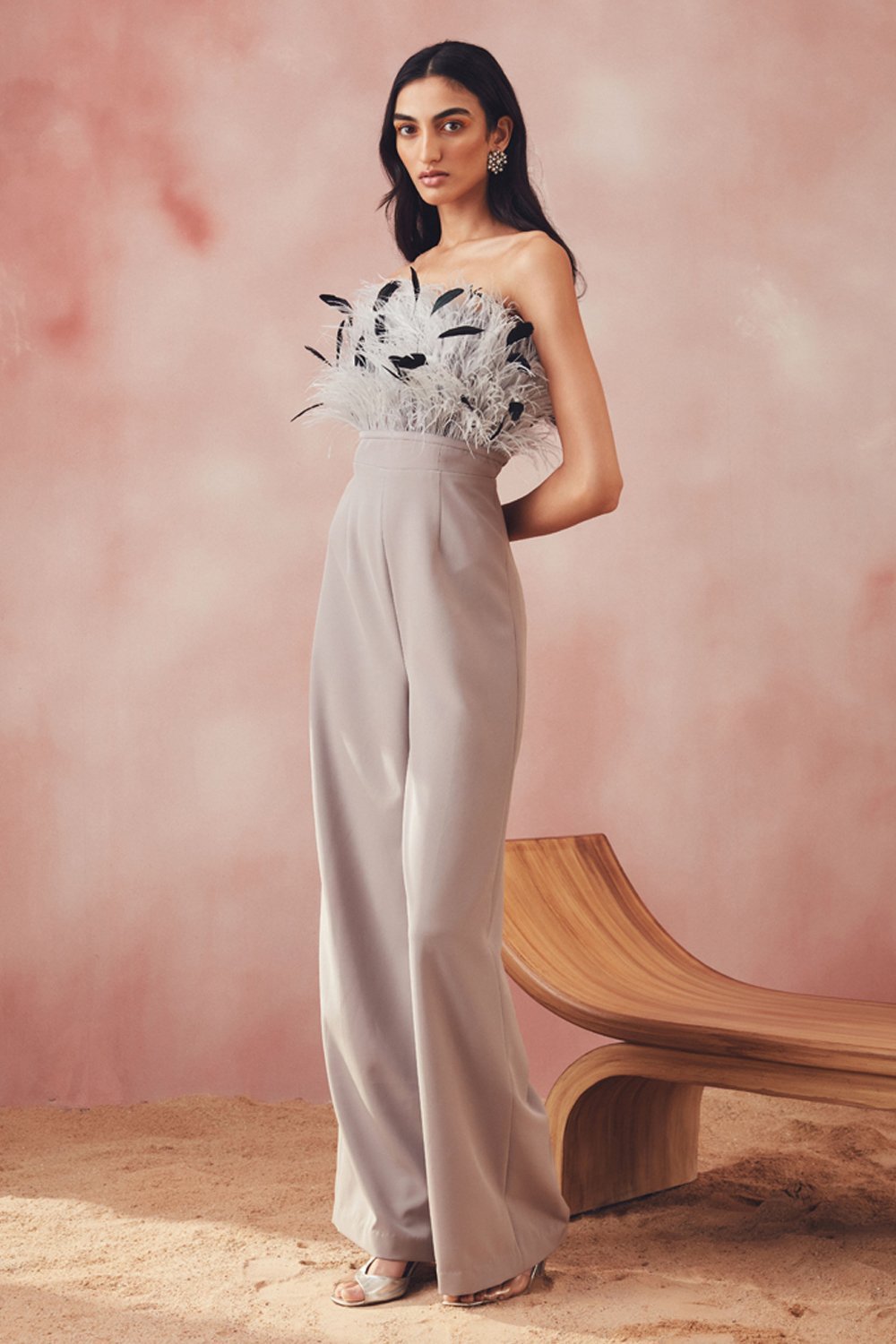 Grey Feather Jumpsuit - Zabella