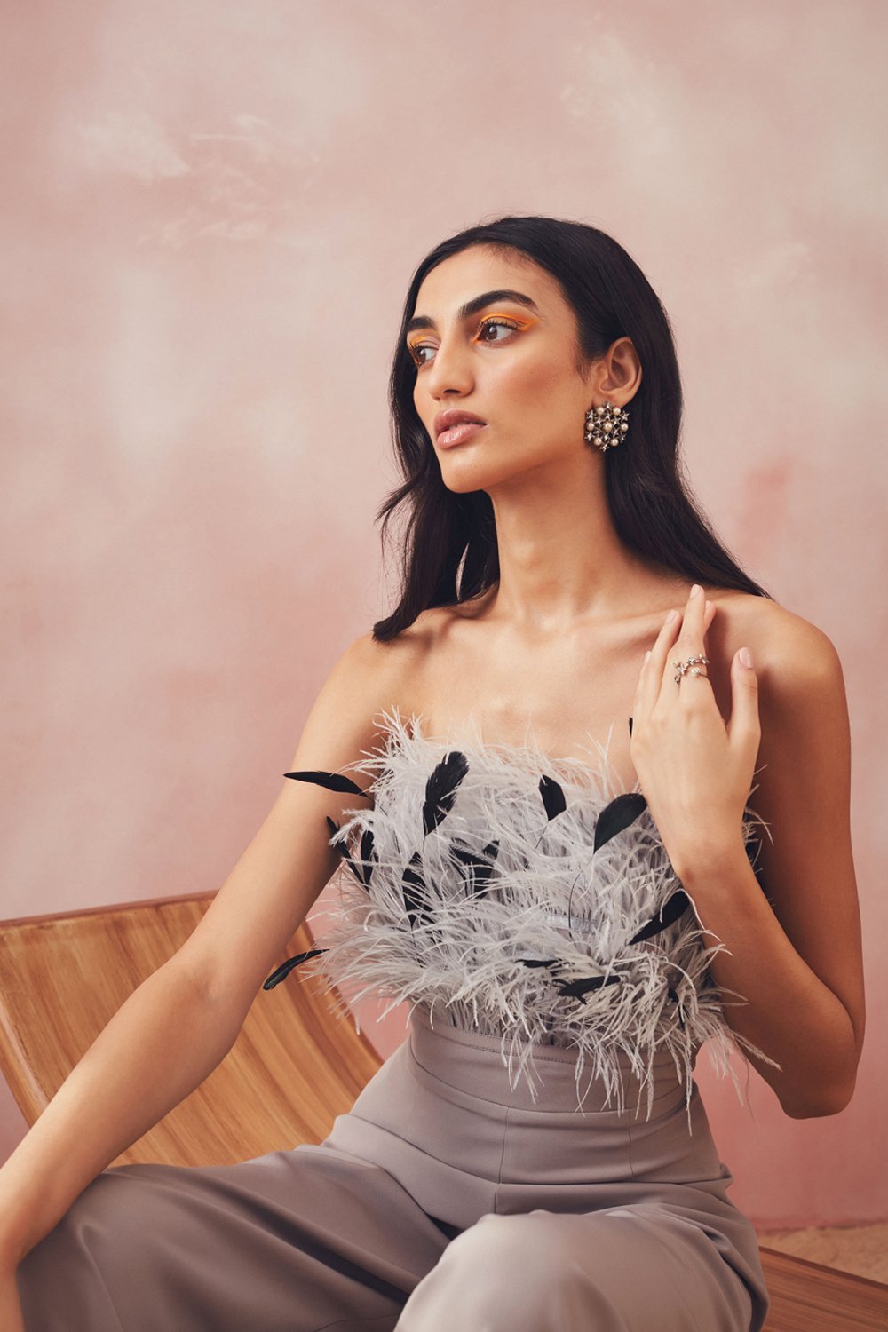 Grey Feather Jumpsuit - Zabella