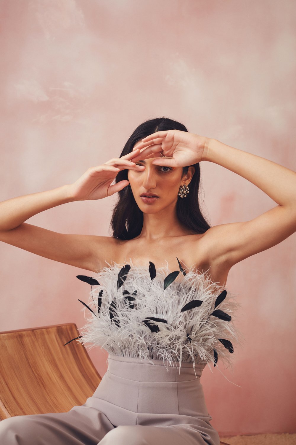 Grey Feather Jumpsuit - Zabella