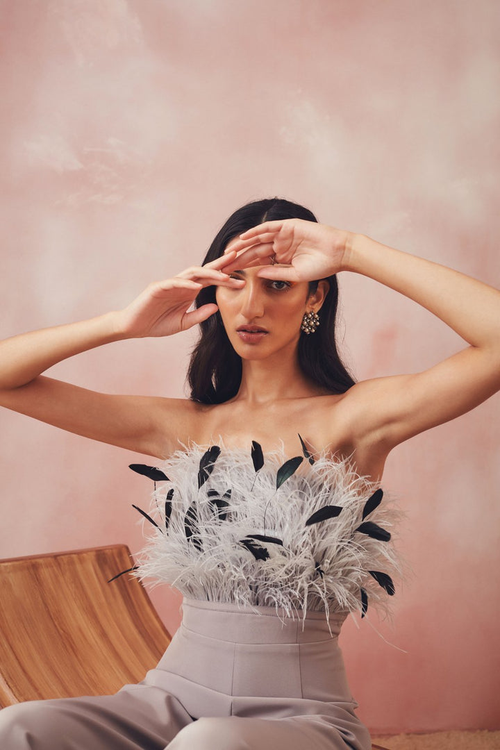 Grey Feather Jumpsuit - Zabella