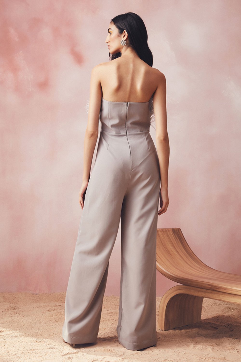 Grey Feather Jumpsuit - Zabella