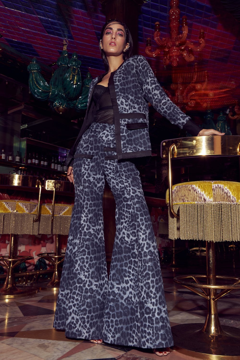 Grey Leopard Print Flared Pants - Shopzabella