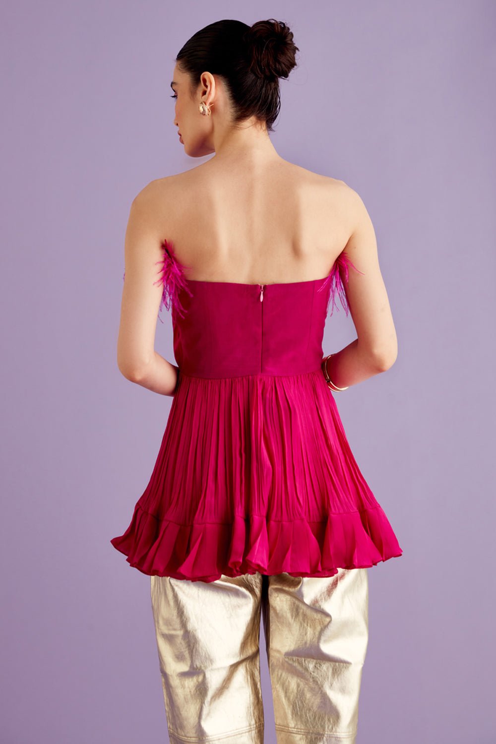 Hot Pink Pleated Feather Top - Zabella