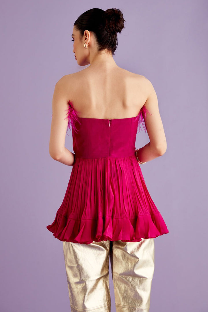Hot Pink Pleated Feather Top - Zabella