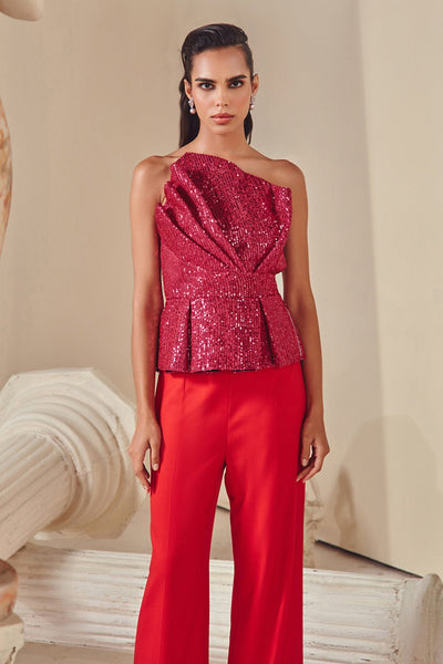 Hot Pink Structured Sequin Top - Zabella