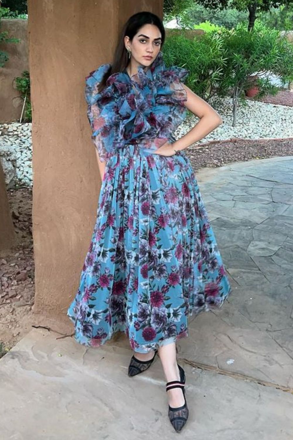 Karma Dhingra In Our Botanic Ruffled Tulle Midi Dress - Zabella