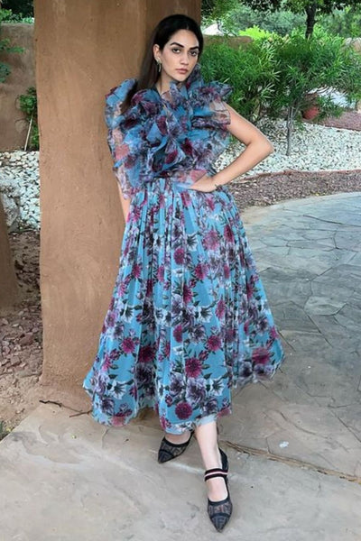 Karma Dhingra In Our Botanic Ruffled Tulle Midi Dress - Zabella