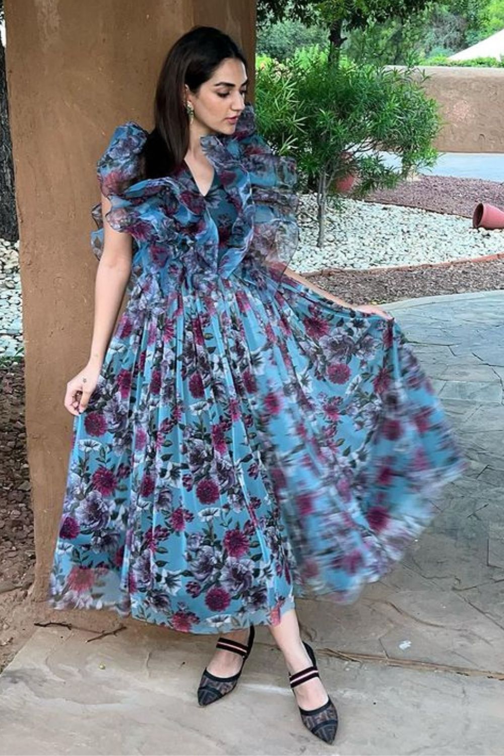 Karma Dhingra In Our Botanic Ruffled Tulle Midi Dress - Zabella