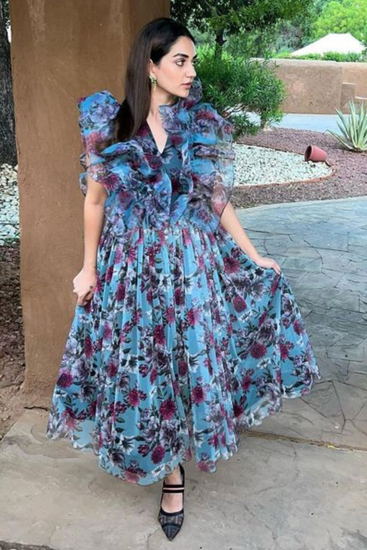 Karma Dhingra In Our Botanic Ruffled Tulle Midi Dress - Zabella