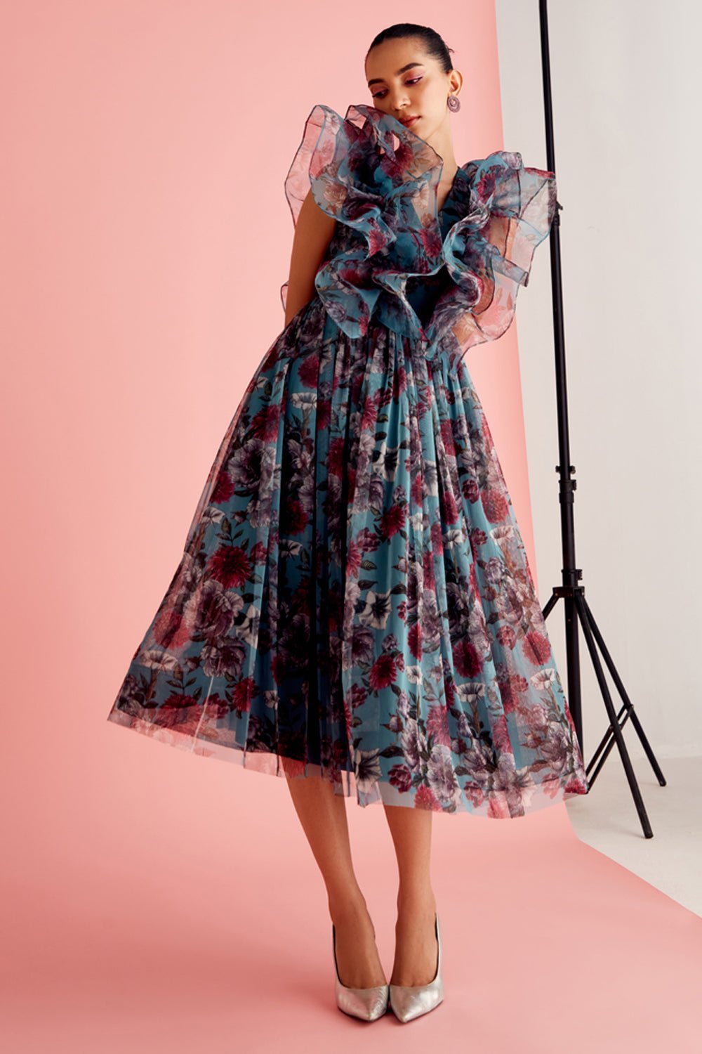 Karma Dhingra In Our Botanic Ruffled Tulle Midi Dress - Zabella