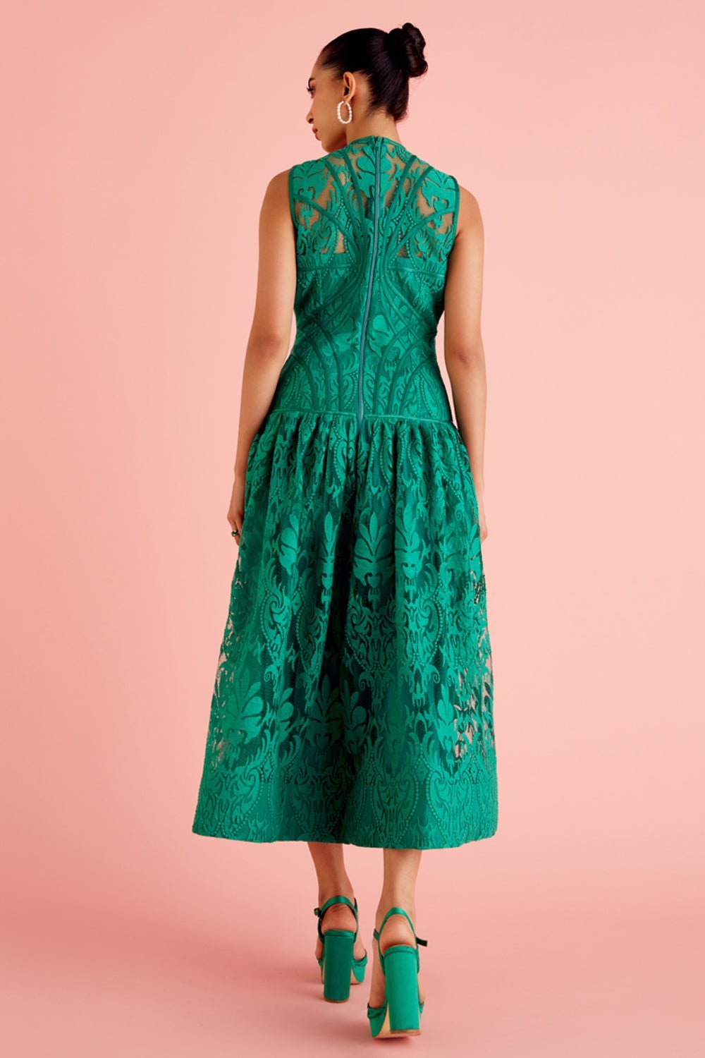 Karma Dhingra In Our Forest Green Textured Midi Dress - Zabella
