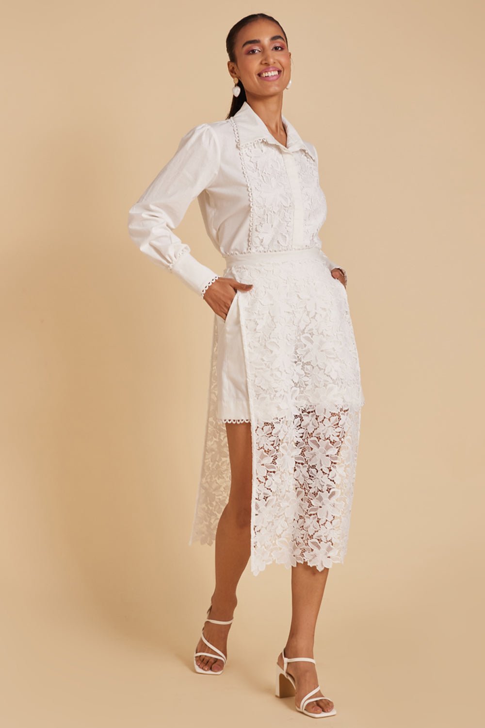 Lace Panelled Linen Co-ord Set - Zabella