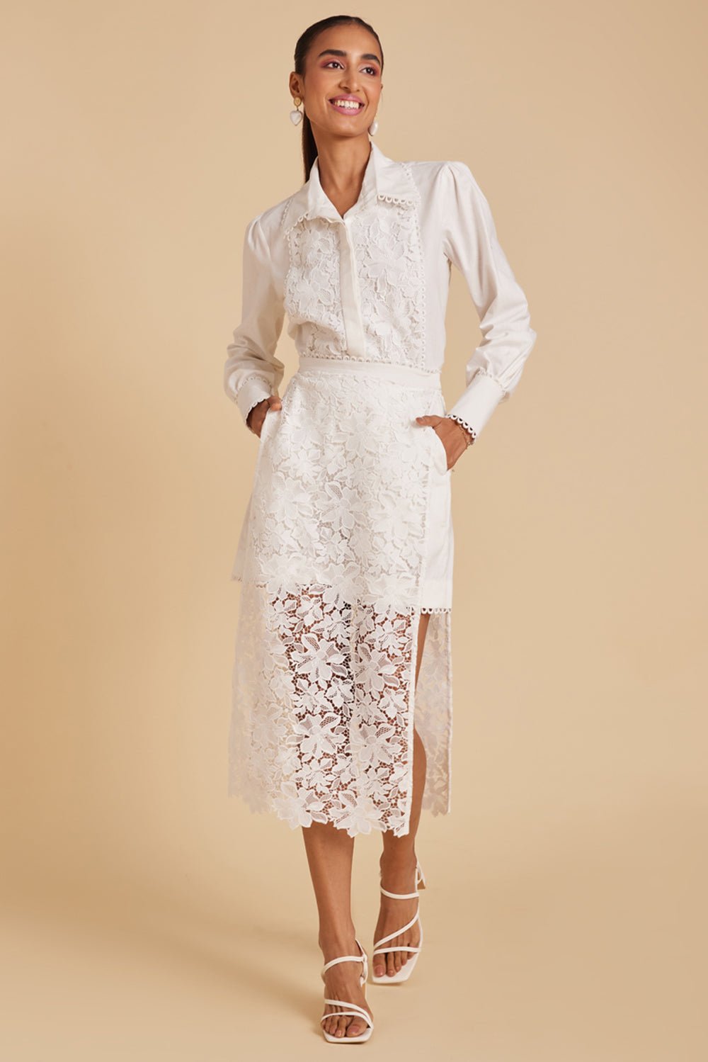 Lace Panelled Linen Co-ord Set - Zabella