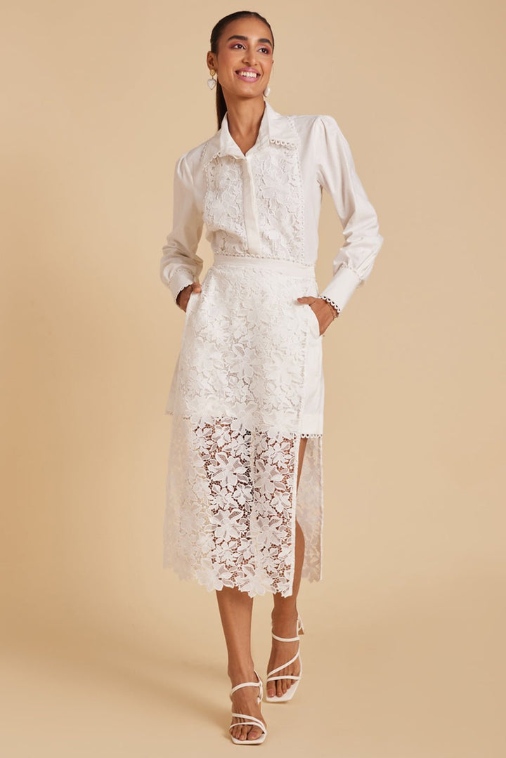 Lace Panelled Linen Co-ord Set - Zabella