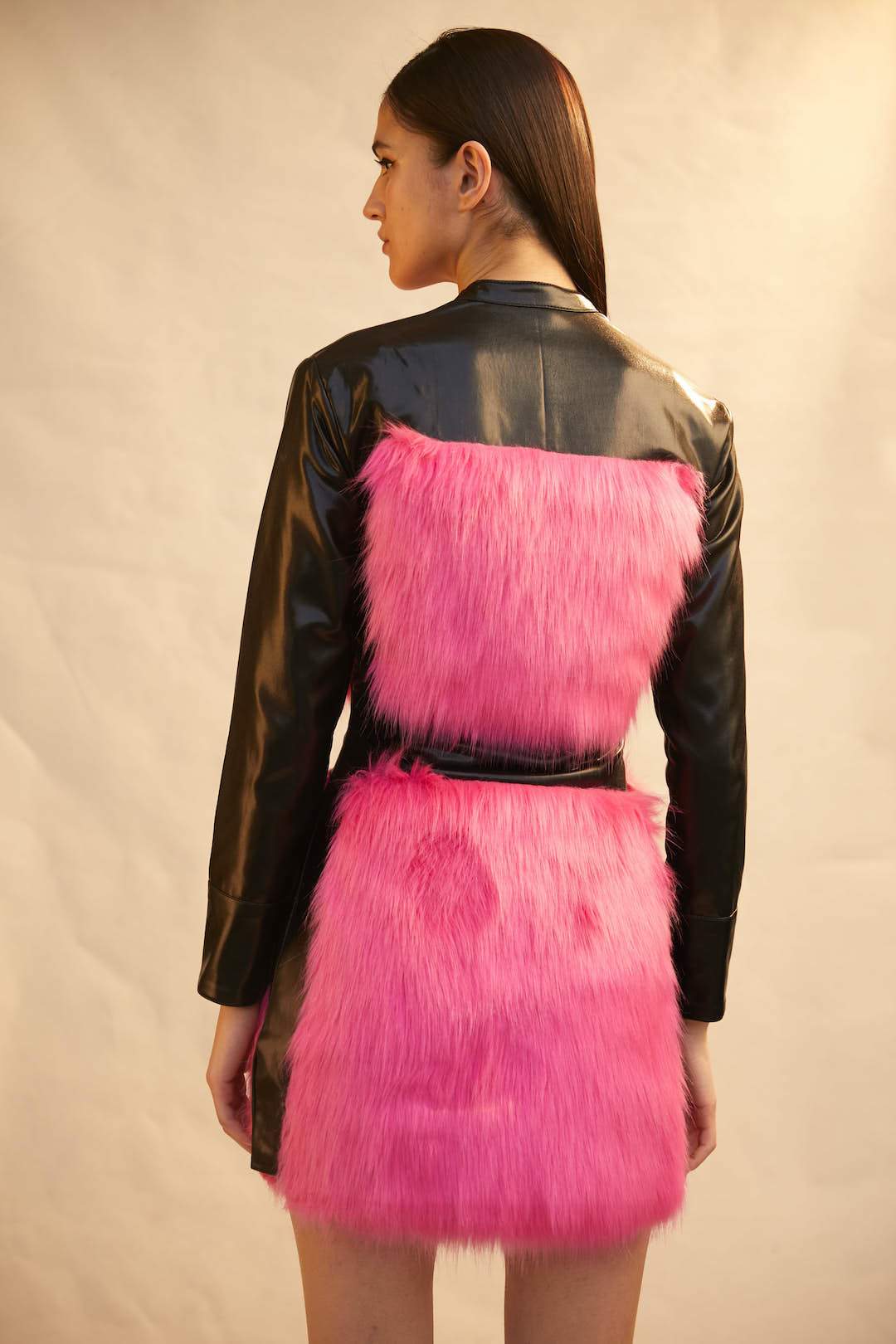 Leatherette And Faux Fur Jacket Dress - Shopzabella