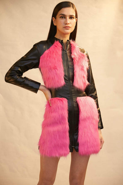 Leatherette And Faux Fur Jacket Dress - Shopzabella