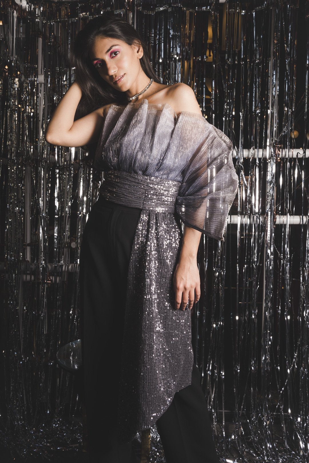 Metallic Ombre Tube Top With Sequin Drape - Shopzabella