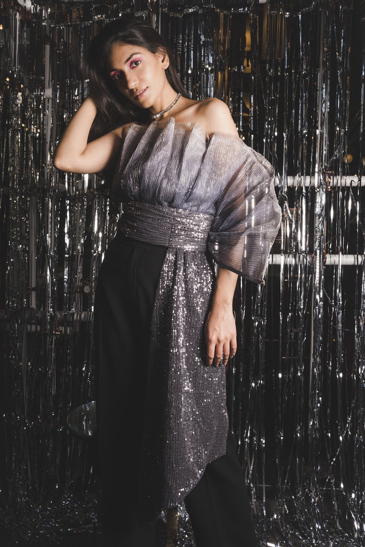 Metallic Ombre Tube Top With Sequin Drape - Shopzabella