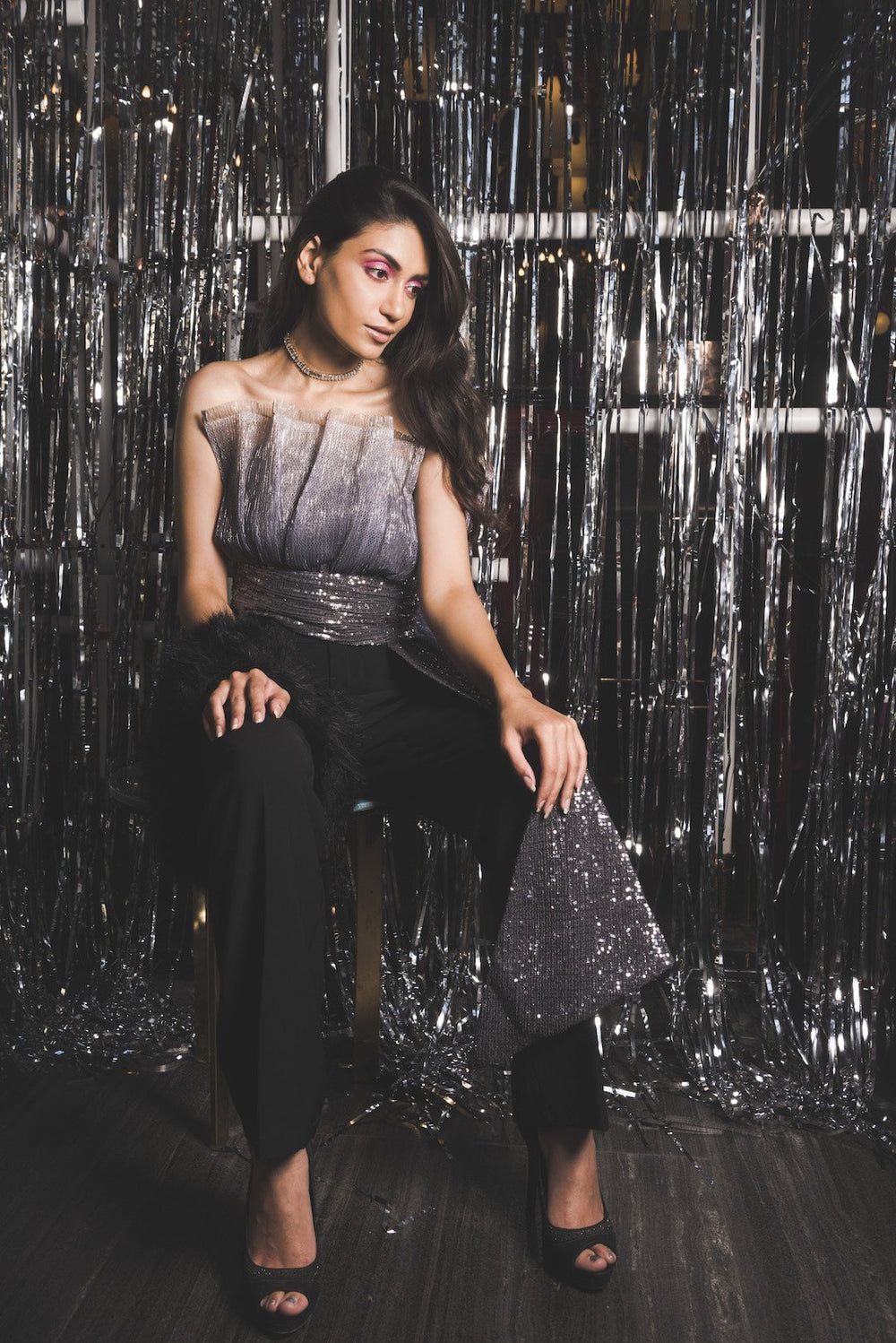 Metallic Ombre Tube Top With Sequin Drape - Shopzabella