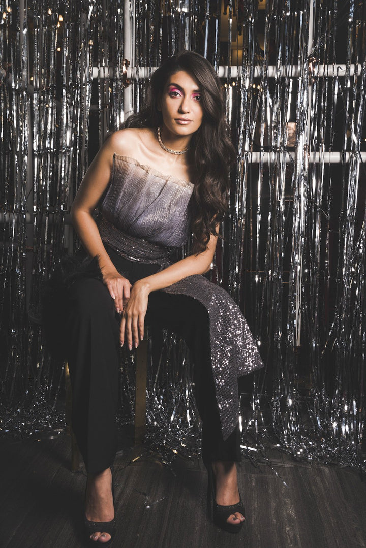 Metallic Ombre Tube Top With Sequin Drape - Shopzabella