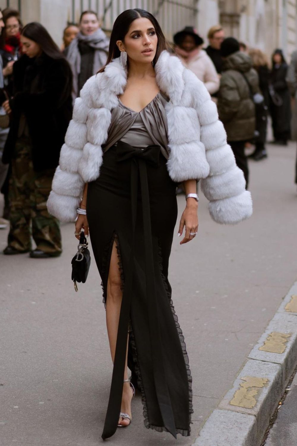 Mitali Sagar In Our White And Grey Shaded Faux Fur Jacket - Zabella