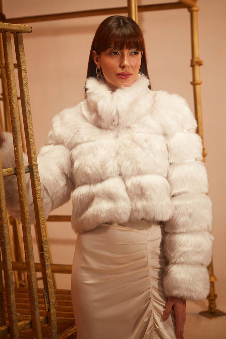 Mitali Sagar In Our White And Grey Shaded Faux Fur Jacket - Zabella
