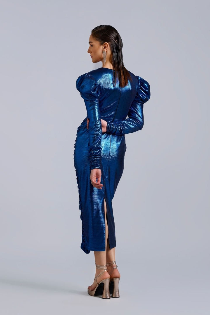 Naomi Gathered Metallic Midi - Zabella