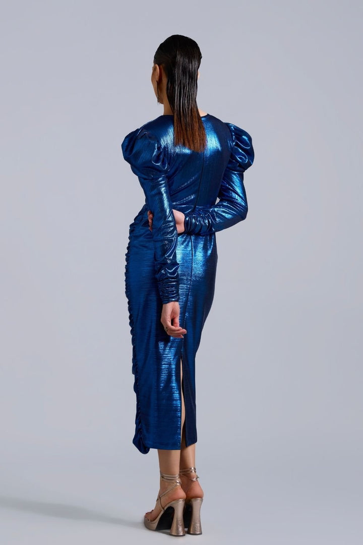 Naomi Gathered Metallic Midi - Zabella