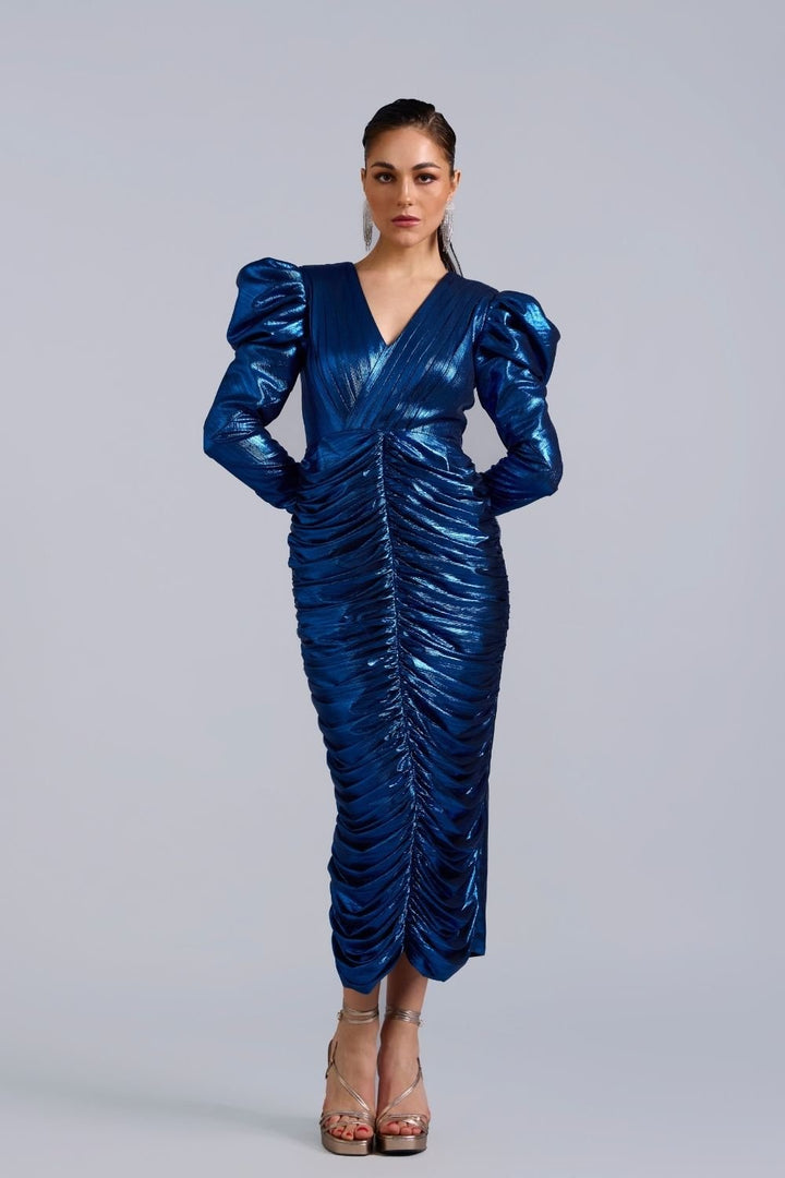 Naomi Gathered Metallic Midi - Zabella
