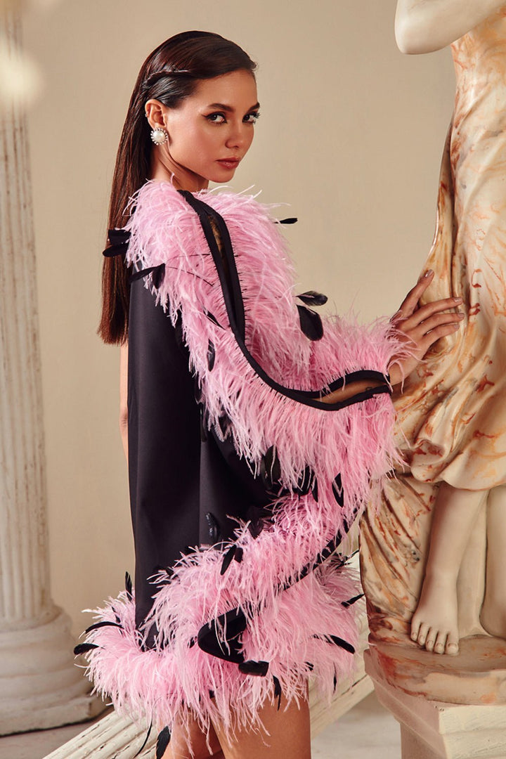Niki Mehra Madan In Our One Shoulder Feather Mini Dress - Zabella