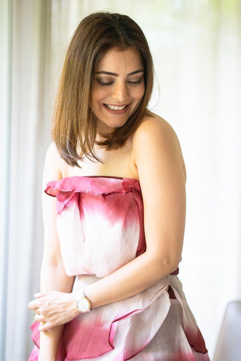 Nisha Aggarwal In Our Ombre Rose Ruffle Dress - Zabella