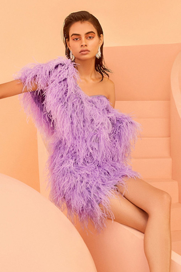Nitibha Kaul In Our Lavender Structured Feather Dress - Zabella