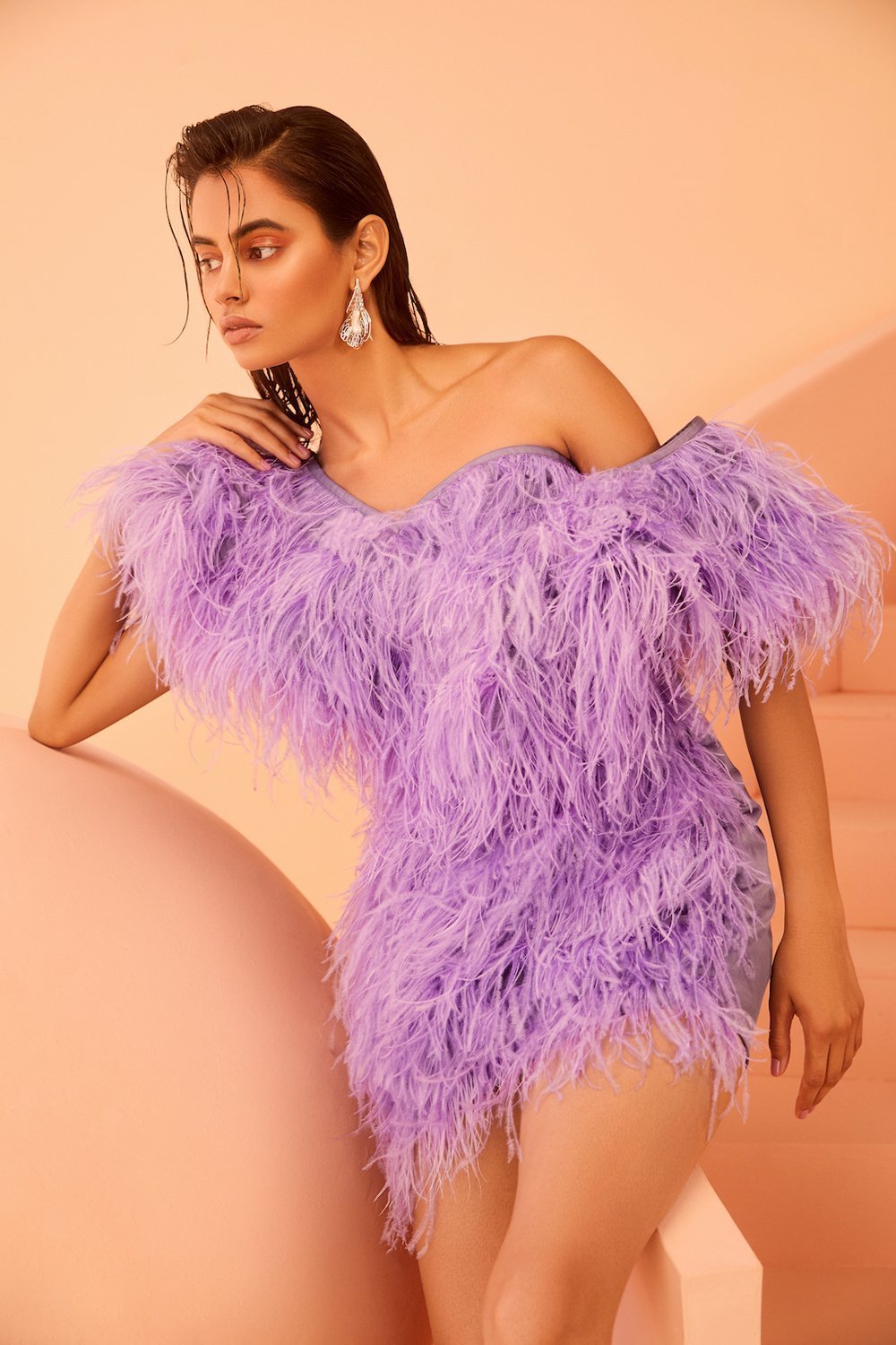 Nitibha Kaul In Our Lavender Structured Feather Dress - Zabella