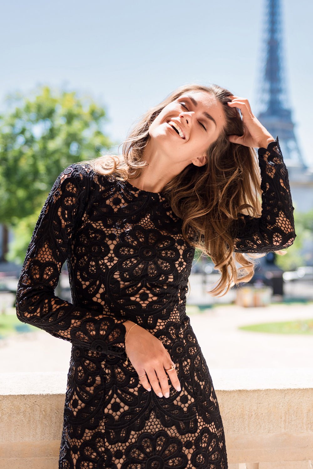 Beige and black lace dress cheap