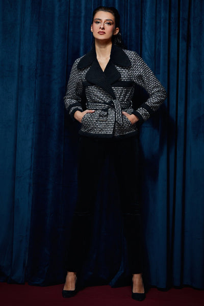 Noir Tweed & Shearling Fur Jacket - Zabella