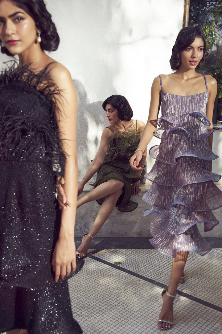 Olive Feather Dress - Shopzabella