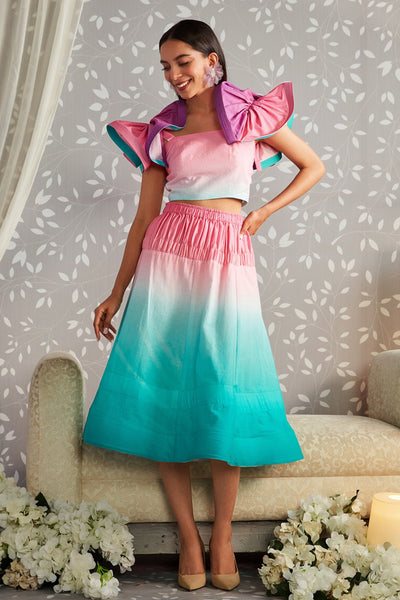 Ombre Linen Top And Skirt Set - Zabella